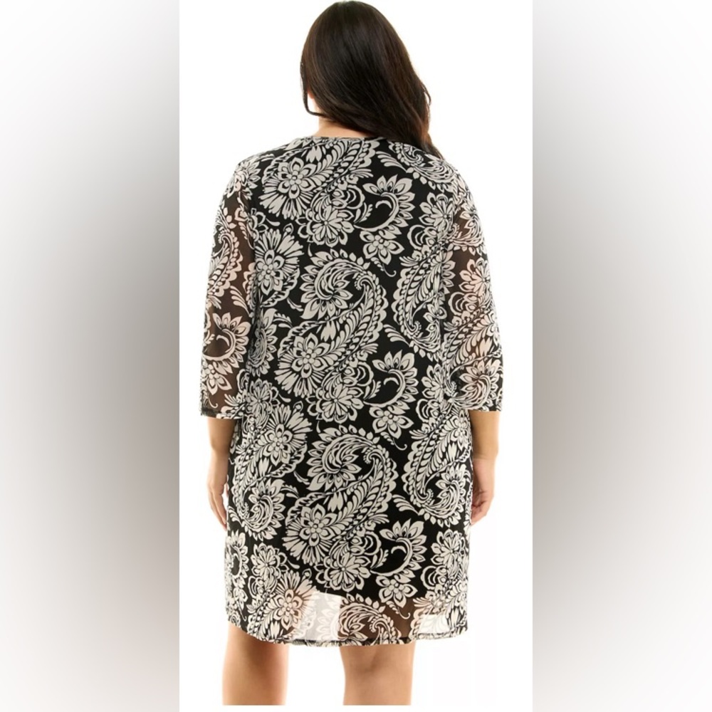 Luxology Flowy Cardigan & Mini Dress Set size 1X black and white - Picture 2 of 5